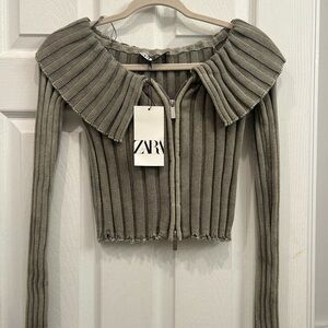 Zara Ribbed Knit Sweater in Olive